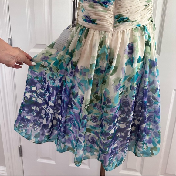 NWT Adrianna Papell Evening Chiffon Aqua Green White Halter Dress Mini Size 14 - Picture 4 of 13